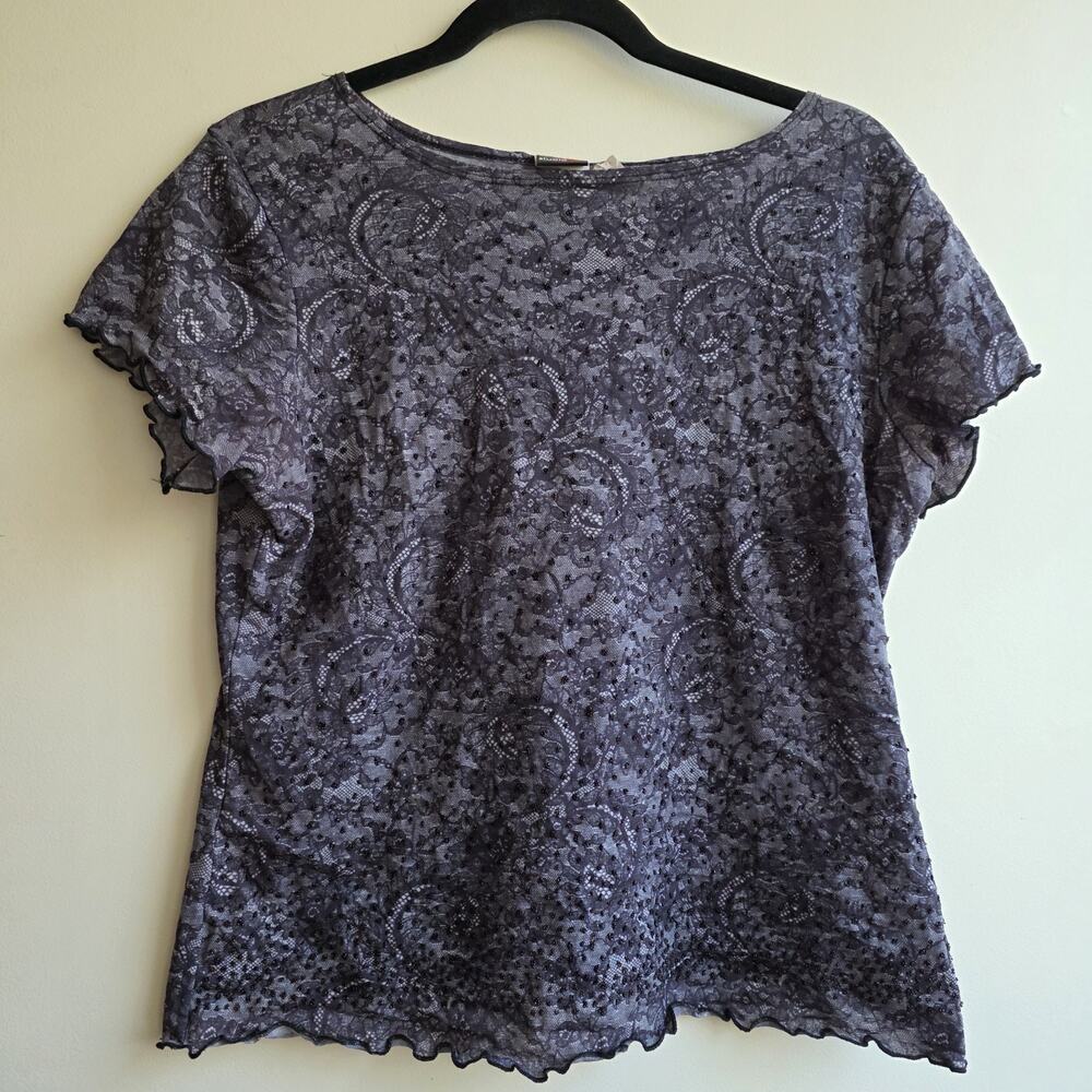 VTG Y2K Studio Y Lace Print Top Large Whimsigoth Fairy Grunge‎ Dark Romantic